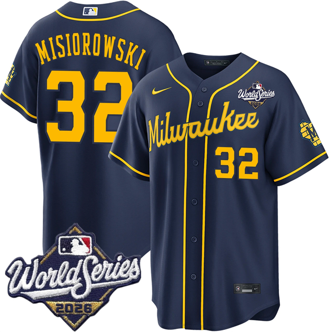 Men's Navy Milwaukee Brewers #32 Jacob Misiorowski 2026 World Series Stitched Baseball Jersey